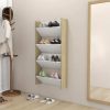 Wall Shoe Cabinet Engineered Wood – White and Sonoma Oak, 60x18x60 cm