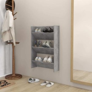 Wall Shoe Cabinet Engineered Wood – Concrete Grey, 60x18x90 cm