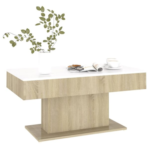 Coffee Table 96x50x45 cm Engineered Wood – White and Sonoma Oak