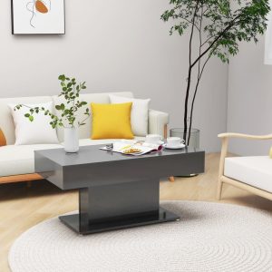 Coffee Table 96x50x45 cm Engineered Wood – High Gloss Grey