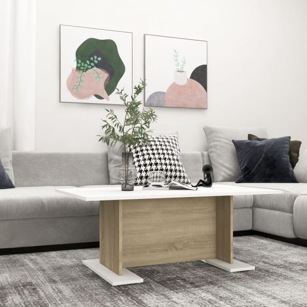 Coffee Table 103.5x60x40 cm Engineered Wood – White and Sonoma Oak