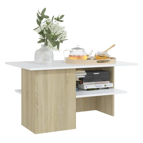 Coffee Table 90x60x46.5 cm Engineered Wood – White and Sonoma Oak