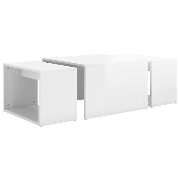 3 Piece Nesting Coffee Table Set 60x60x38 cm Engineered Wood – High Gloss White
