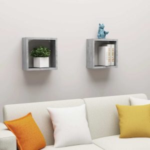 Wall Cube Shelves 2 pcs – 30x15x30 cm, Concrete Grey