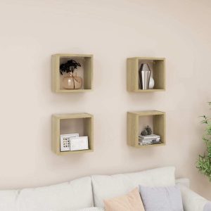 Wall Cube Shelves 4 pcs – 26x15x26 cm, Sonoma oak