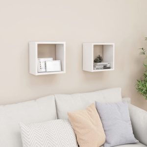Wall Cube Shelves 2 pcs – 26x15x26 cm, High Gloss White