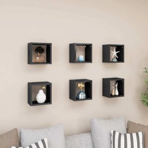 Wall Cube Shelves 6 pcs – 22x15x22 cm, High Gloss Grey