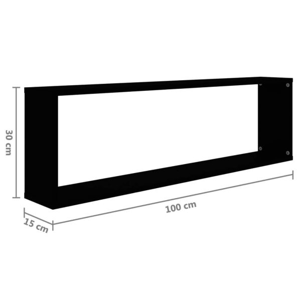 Wall Cube Shelves 4 pcs – 100x15x30 cm, Black