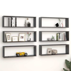 Wall Cube Shelves 6 pcs – 80x15x26.5 cm, High Gloss Grey