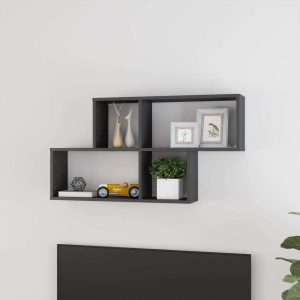 Wall Shelf 100x18x53 cm Engineered Wood – High Gloss Grey