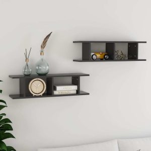 Wall Shelves 2 pcs Engineered Wood – 78x18x20 cm, Grey