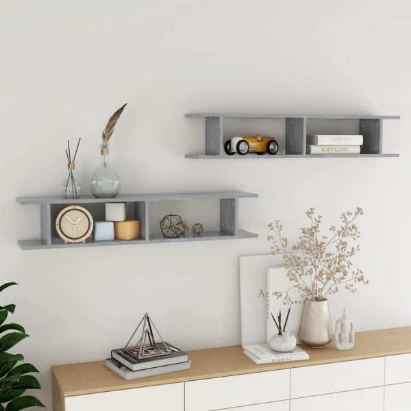 Wall Shelves 2 pcs Engineered Wood – 105x18x20 cm, Concrete Grey