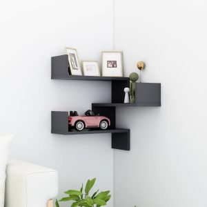 Wall Corner Shelf 40x40x50 cm Engineered Wood – Grey, 1