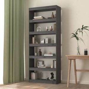 Scottsbluff Book Cabinet/Room Divider Solid Wood Pine – Grey, 80x30x199.5 cm