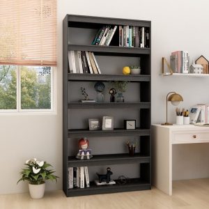 Book Cabinet Solid Pinewood – 100x30x200 cm, Grey