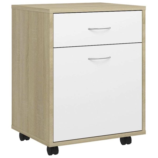 Rolling Cabinet 45x38x54 cm Engineered Wood – White and Sonoma Oak