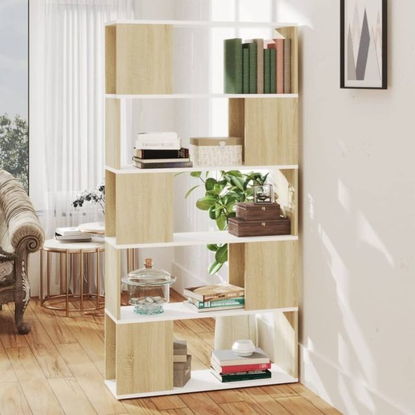 Eden Book Cabinet Room Divider 80x24x155 cm Engineered Wood – White and Sonoma Oak