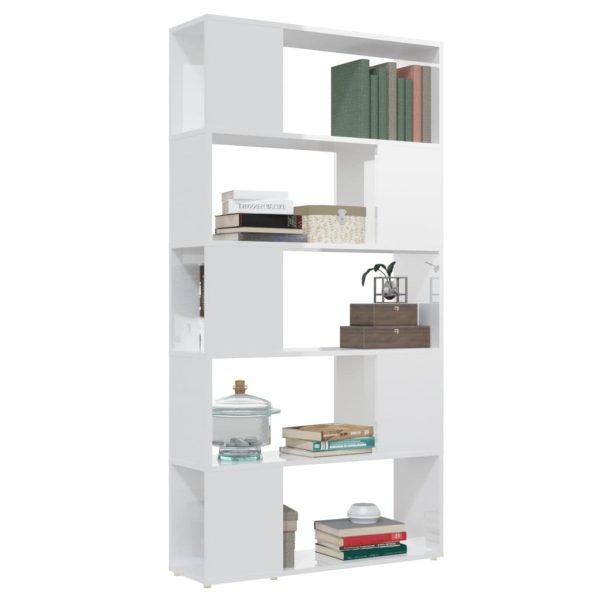 Eden Book Cabinet Room Divider 80x24x155 cm Engineered Wood – High Gloss White