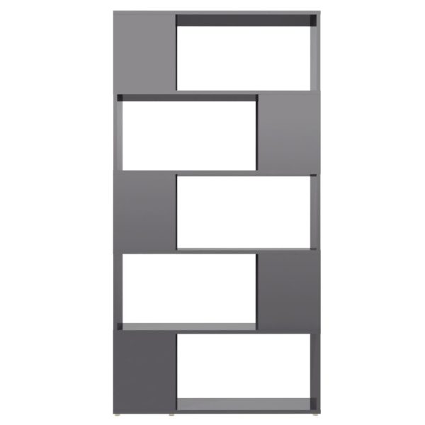 Eden Book Cabinet Room Divider 80x24x155 cm Engineered Wood – High Gloss Grey