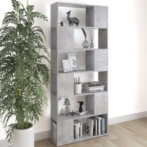 Sullivan Book Cabinet Room Divider 80x24x186 cm Engineered Wood – Concrete Grey