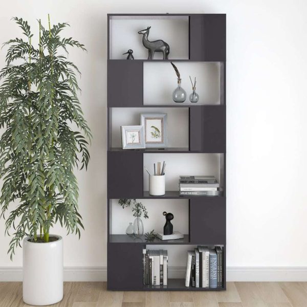 Sullivan Book Cabinet Room Divider 80x24x186 cm Engineered Wood – High Gloss Grey