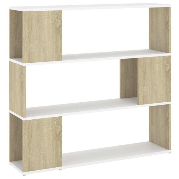 Pennsauken Book Cabinet Room Divider 100x24x94 cm – White and Sonoma Oak