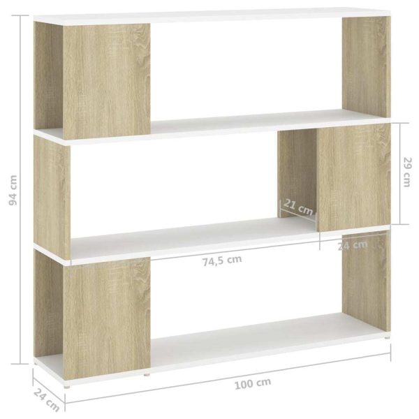 Pennsauken Book Cabinet Room Divider 100x24x94 cm – White and Sonoma Oak