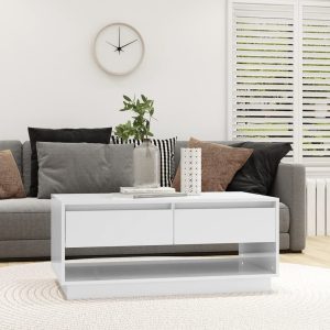 Coffee Table 102.5x55x44 cm Engineered Wood – High Gloss White