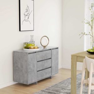 Sideboard with 3 Drawers 120x41x75 cm Engineered Wood – Concrete Grey