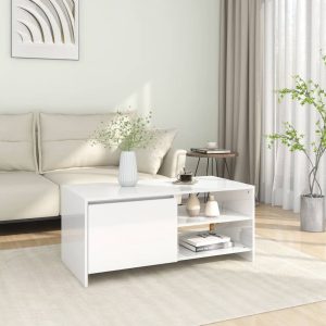 Coffee Table 102x50x45 cm Engineered Wood – High Gloss White