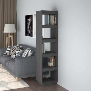 Book Cabinet Solid Pinewood – 40x35x167 cm, Grey