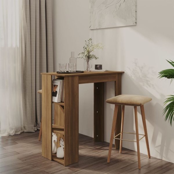 Bar Table with Shelf 102x50x103.5 cm Engineered Wood – Brown Oak