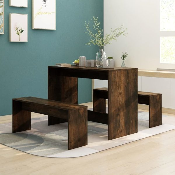 3 Piece Dining Set Engineered Wood – Smoked Oak