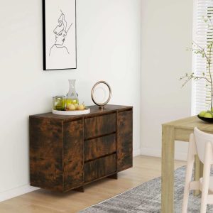 Sideboard with 3 Drawers 120x41x75 cm Engineered Wood – Smoked Oak