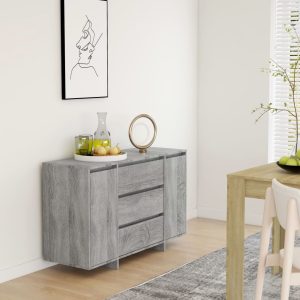 Sideboard with 3 Drawers 120x41x75 cm Engineered Wood – Grey Sonoma