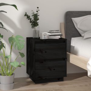 Canonsburg Bedside Cabinet 40x35x50 cm Solid Wood Pine – Black, 1