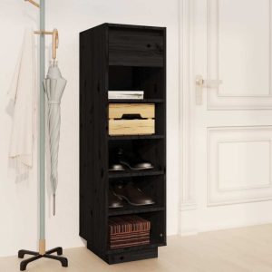 Shoe Cabinet 34x30x105 cm Solid Wood Pine – Black