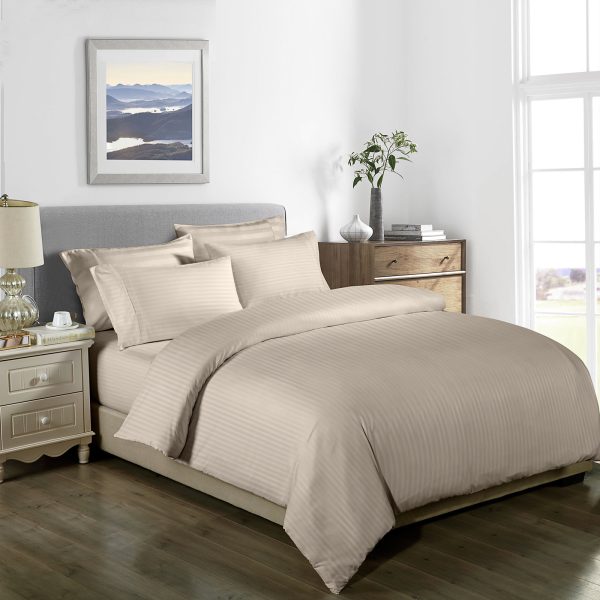 Royal Comfort 1000TC 3 Piece Striped Blended Bamboo Quilt Cover Set – DOUBLE, Sand