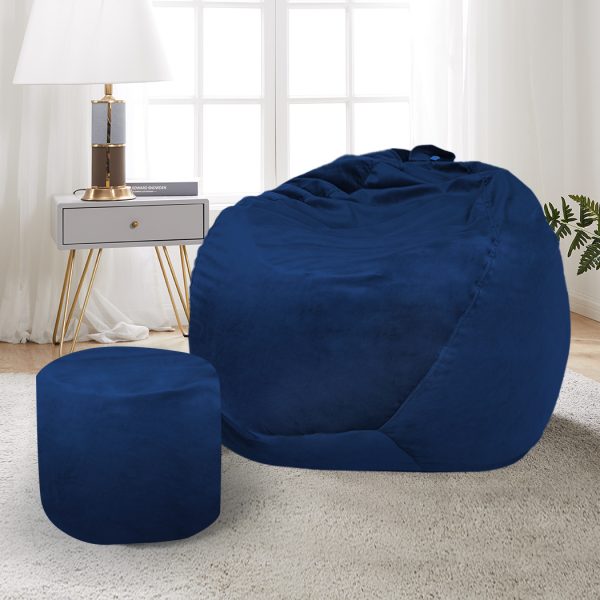 Bean Bag Chair Cover Home Game Seat Lazy Sofa Cover Large With Foot Stool – Black