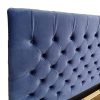 Dalton Queen Size Bed Frame Velvet Upholstery Deep Blue Colour Tufted Headboard Deep Quilting
