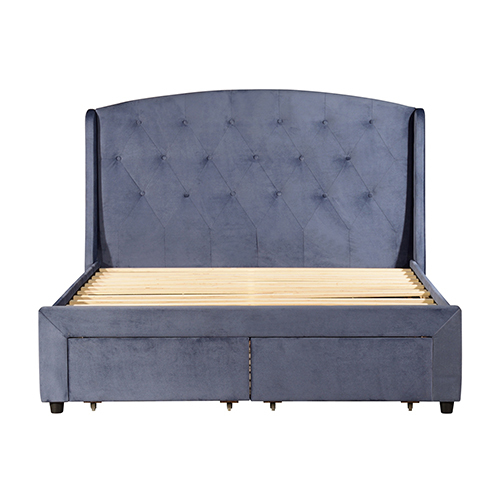 Endrick Queen Size Storage Bed Frame Upholtery Navy Blue Fabric with 2 Drawers