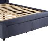 Endrick Queen Size Storage Bed Frame Upholtery Navy Blue Fabric with 2 Drawers