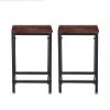 2x Bar Stools Stool Kitchen Wooden Black Chair Dining Metal Industrial Barstools
