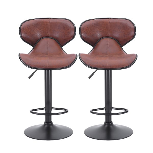 2x Bar Stools Stool Kitchen Chairs Swivel PU Leather Industrial Furniture Brown