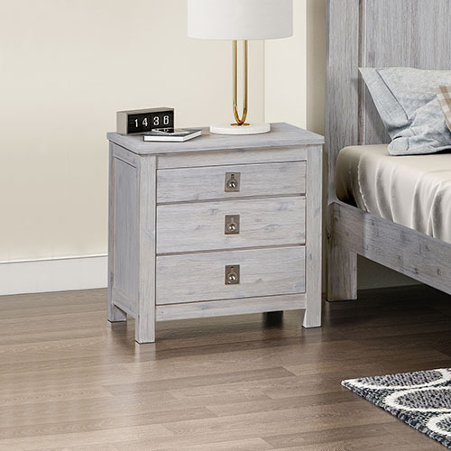 Euxton Bedside Table 2 drawers Night Stand Solid Acacia Storage in White Ash Colour