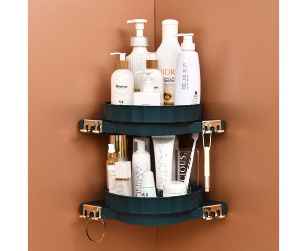 360 Degree Wall-Mounted Rotating Bathroom Organiser Corner Vanity Rack Toilet Adhesive Storage Shelf