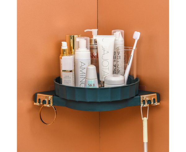 360 Degree Wall-Mounted Rotating Bathroom Organiser Corner Vanity Rack Toilet Adhesive Storage Shelf