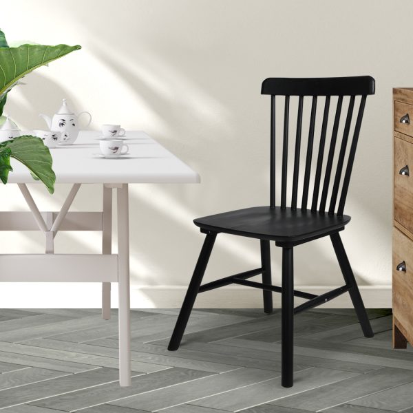 Set of 2 Dining Chairs Side Chair Replica Kitchen Wood Furniture – Black