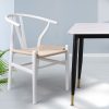 Set of 2 Dining Chairs Rattan Seat Side Chair Kitchen Wood Furniture – White