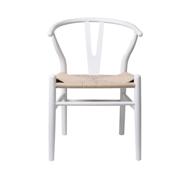 Set of 2 Dining Chairs Rattan Seat Side Chair Kitchen Wood Furniture – White